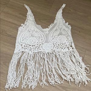 Lace crop top with fringe